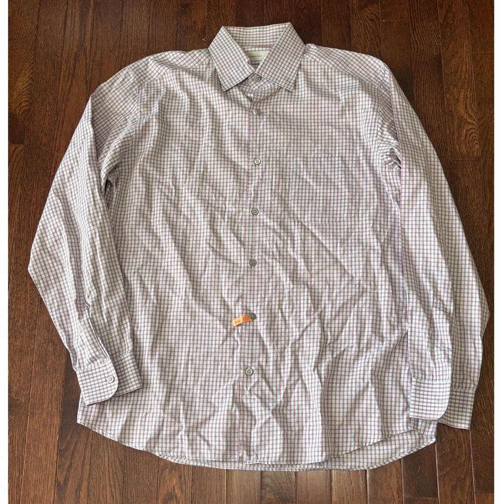 Ermenegildo Zegna Mens XL Pink Blue Check Button Down Shirt Made in Italy Plaid